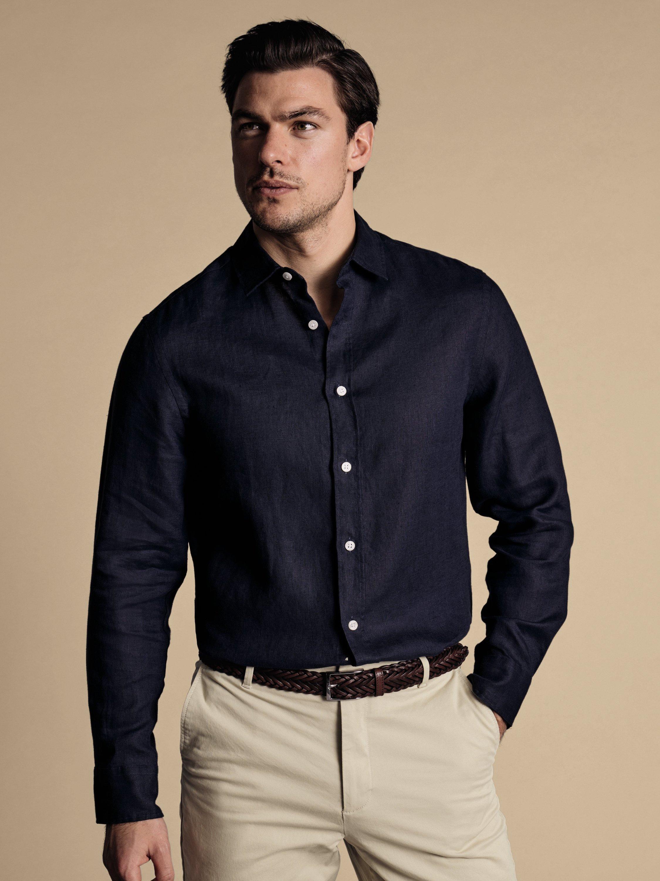 Product image 1 of 6, which shows Charles Tyrwhitt Regular Fit Linen Shirt, Navy, XXL