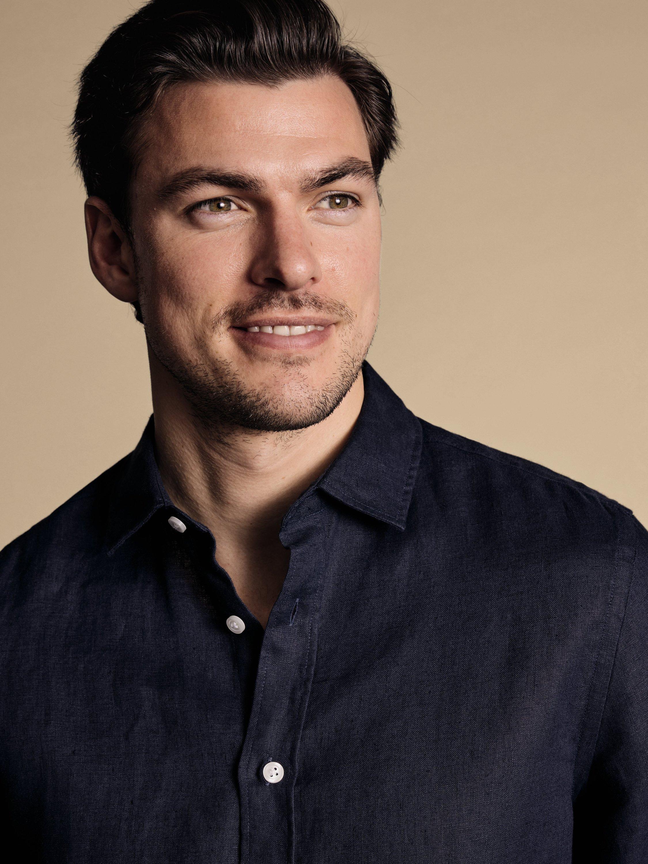 Product image 2 of 6, which shows Charles Tyrwhitt Regular Fit Linen Shirt, Navy, XXL