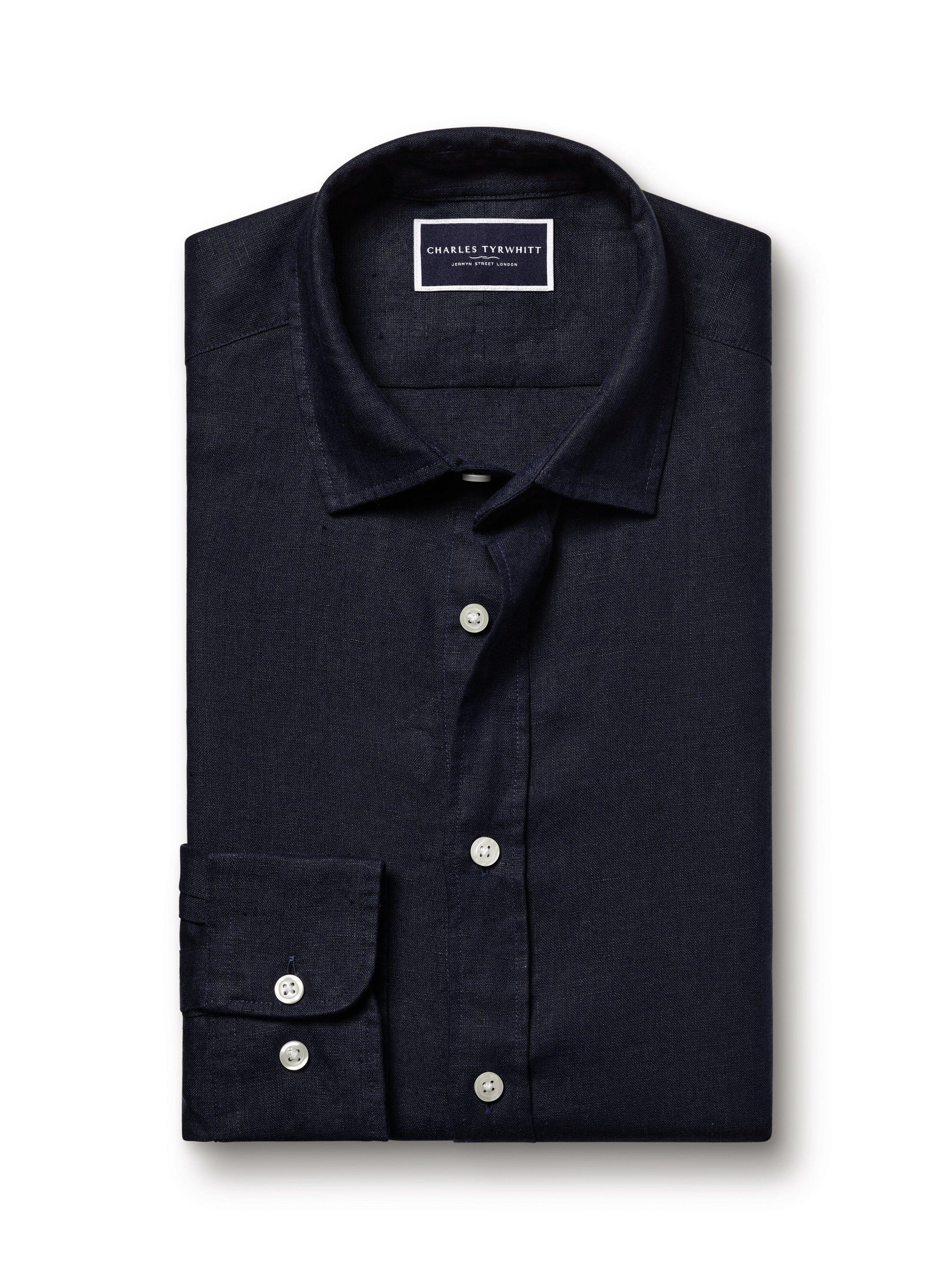 Product image 6 of 6, which shows Charles Tyrwhitt Regular Fit Linen Shirt, Navy, XXL