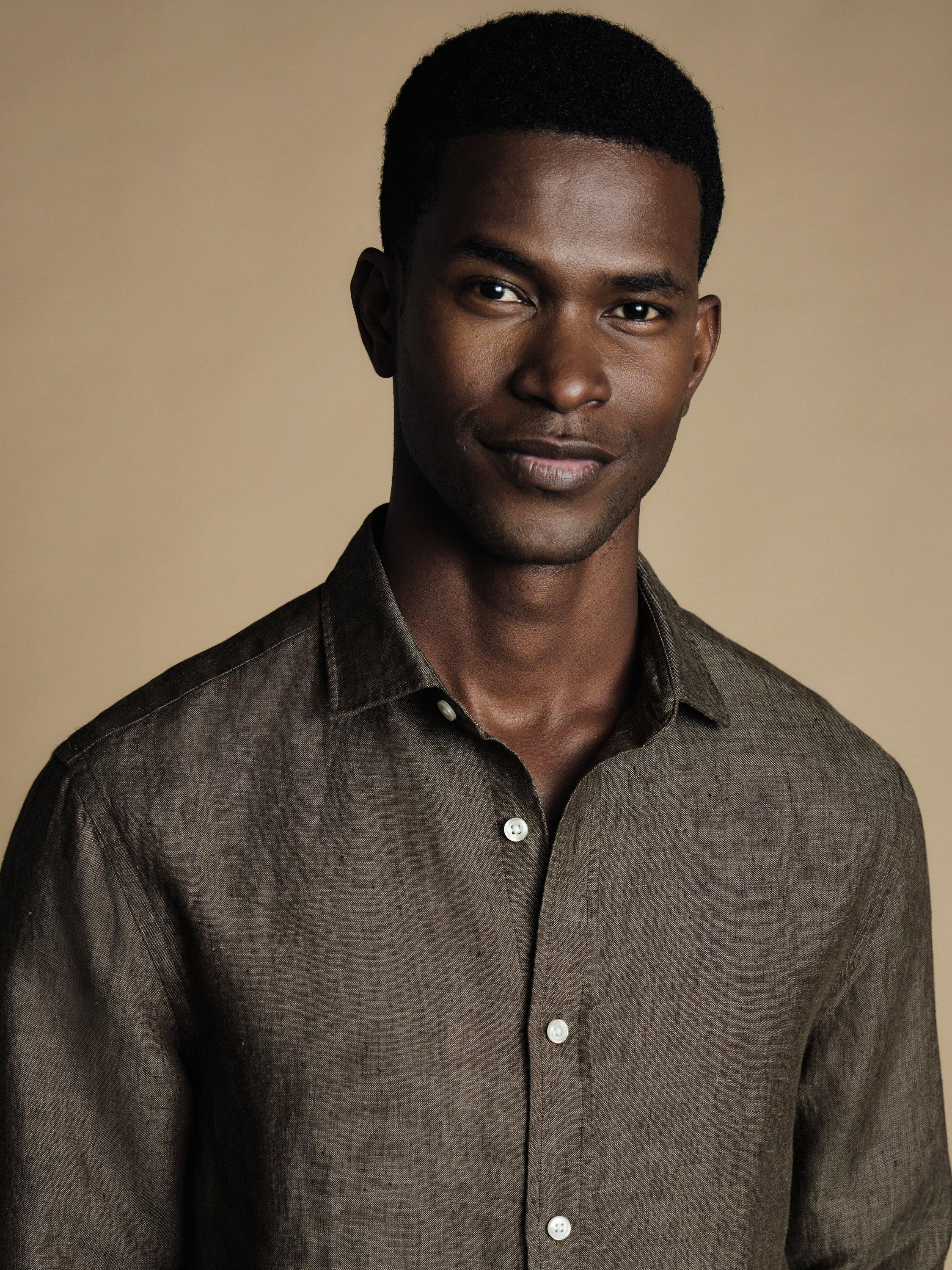 Product image 2 of 6, which shows Charles Tyrwhitt Slim Fit Linen Shirt, Mocha, M