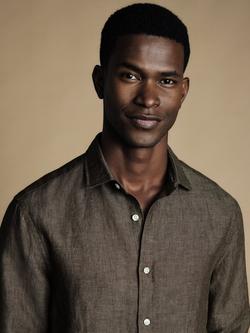 Charles Tyrwhitt Slim Fit Linen Shirt - view 2, Mocha