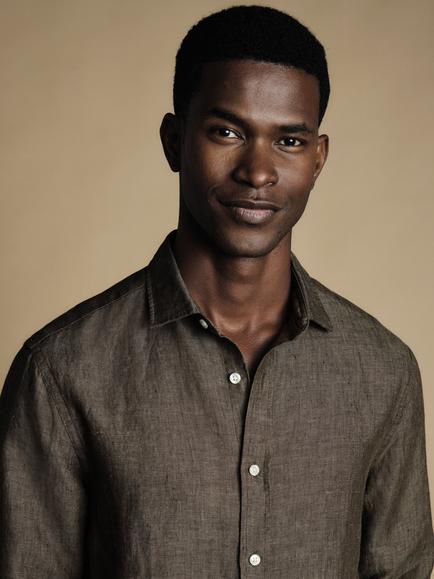 Charles Tyrwhitt Slim Fit Linen Shirt - view 2, Mocha