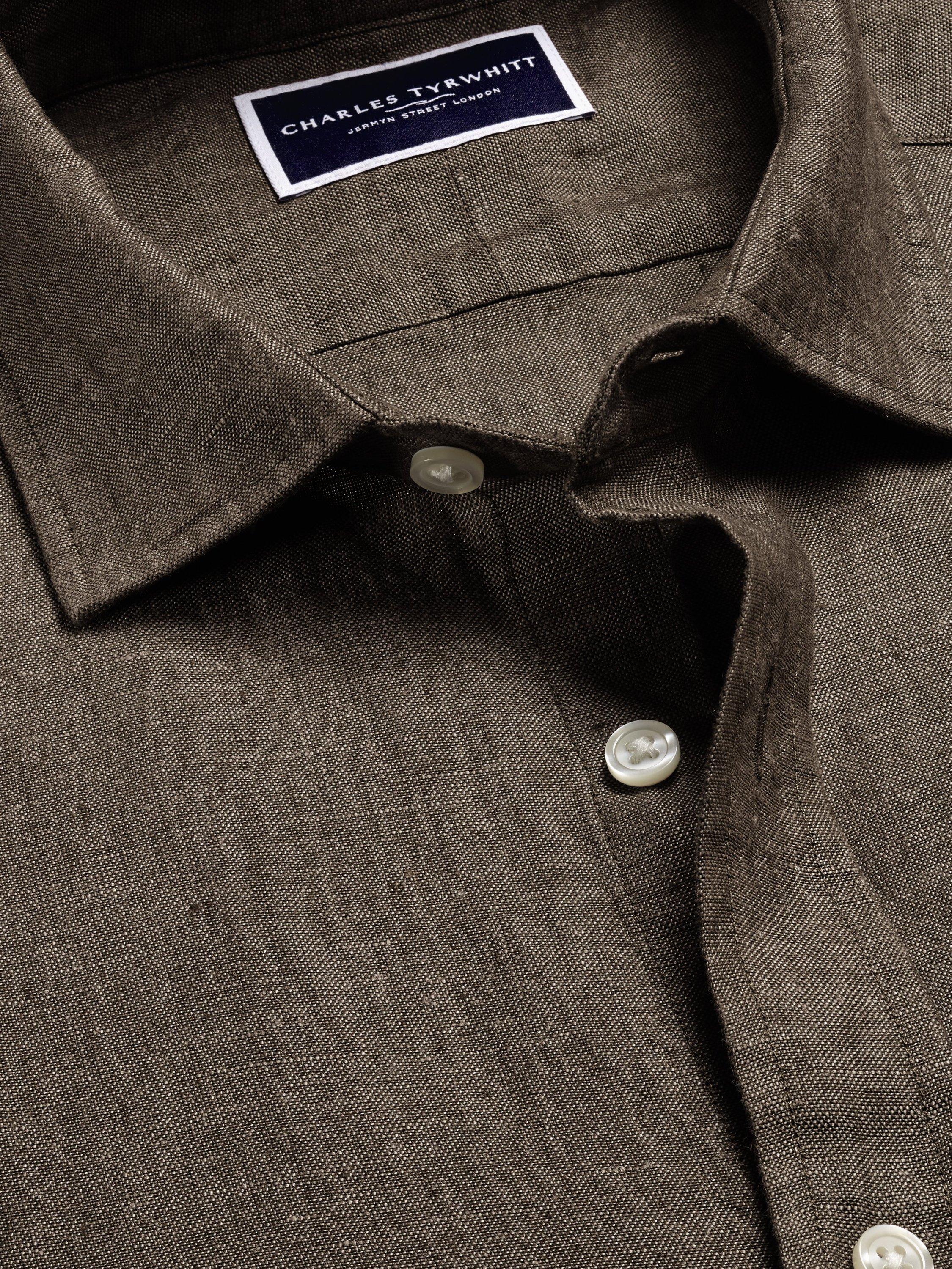 Product image 3 of 6, which shows Charles Tyrwhitt Slim Fit Linen Shirt, Mocha, M