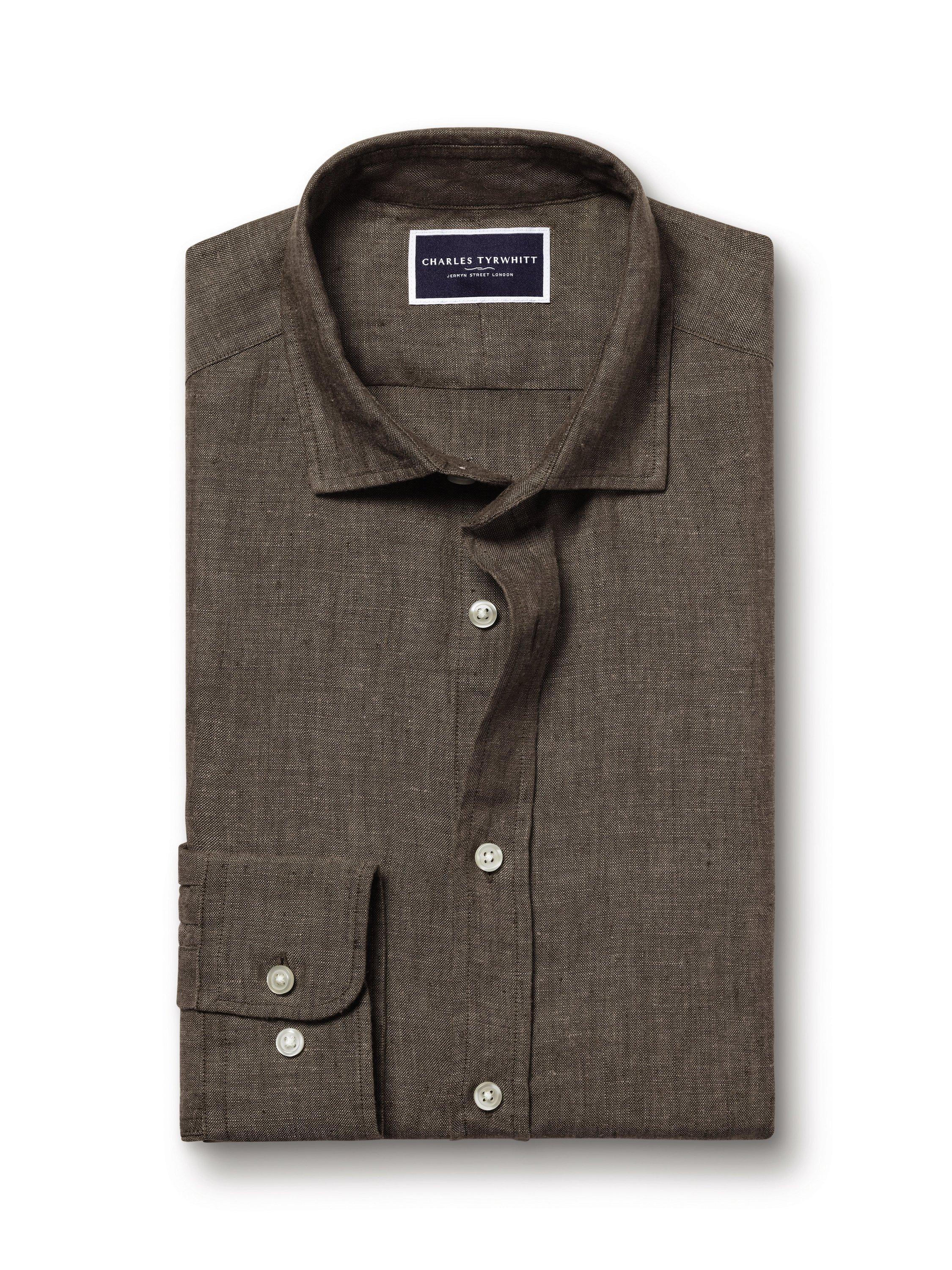 Product image 6 of 6, which shows Charles Tyrwhitt Slim Fit Linen Shirt, Mocha, M