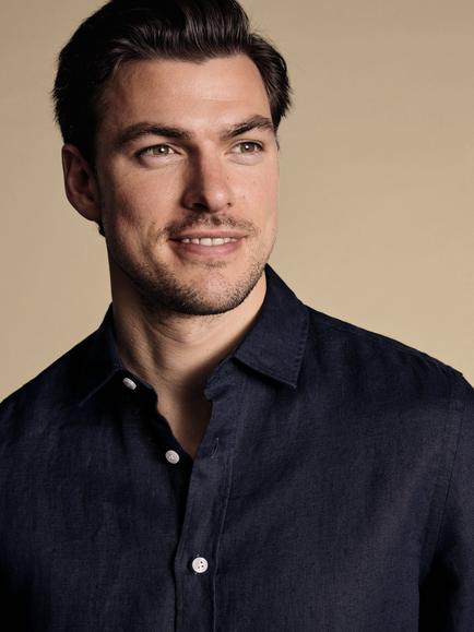 Charles Tyrwhitt Slim Fit Linen Shirt - view 2, Navy