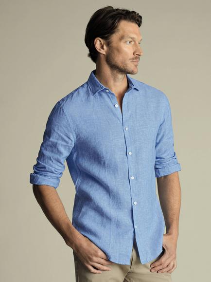 Charles Tyrwhitt Slim Fit Pure Linen Shirt, Ocean Blue