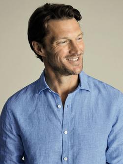 Charles Tyrwhitt Slim Fit Pure Linen Shirt - view 2, Ocean Blue