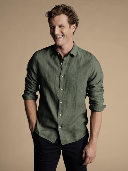 Charles Tyrwhitt Slim Fit Linen Shirt, Olive Green