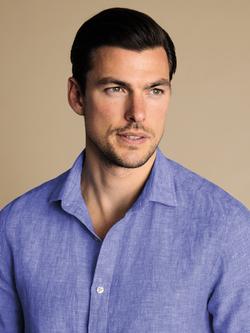 Charles Tyrwhitt Regular Fit Short Sleeve Linen Shirt - view 2, Cobalt Blue