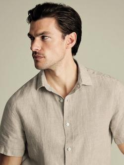 Charles Tyrwhitt Regular Fit Short Sleeve Linen Shirt - view 2, Oatmeal