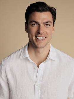 Charles Tyrwhitt Regular Fit Short Sleeve Linen Shirt - view 2, White