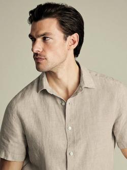 Charles Tyrwhitt Slim Fit Short Sleeve Linen Shirt - view 2, Oatmeal