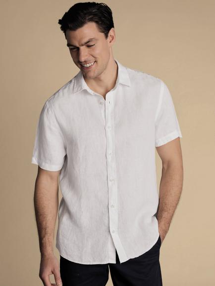 Charles Tyrwhitt Slim Fit Short Sleeve Linen Shirt, White
