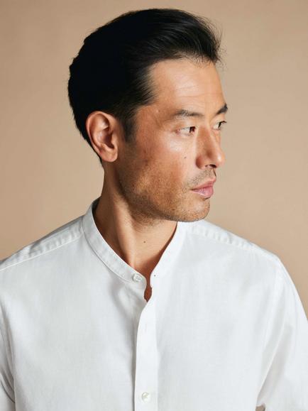 Charles Tyrwhitt Slim Fit Mandarin Collar Cotton Linen Blend Shirt - view 2, White