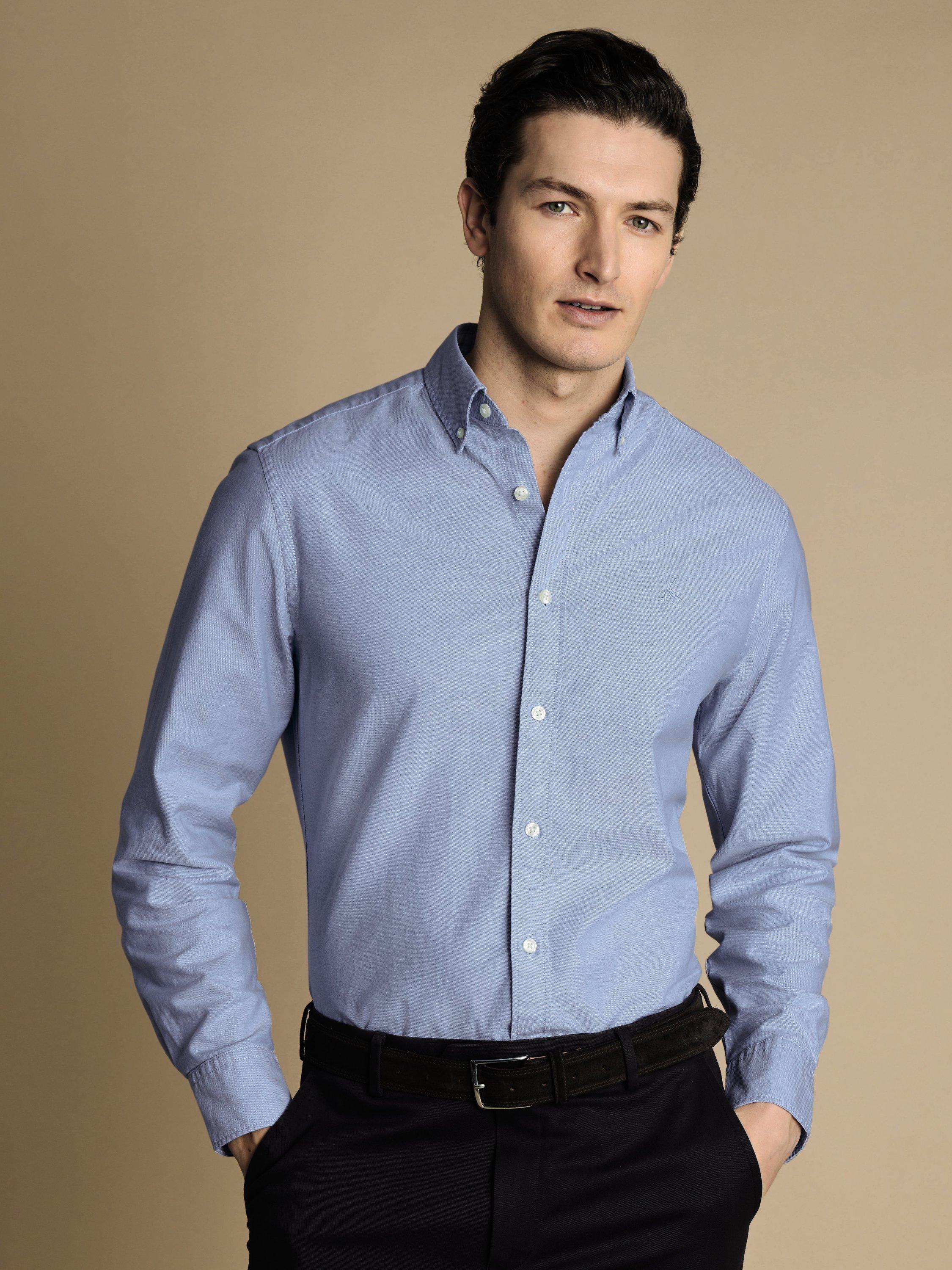 Product image 1 of 5, which shows Charles Tyrwhitt Regular Fit Button Down Collar Cotton Shirt, Sky Blue, M