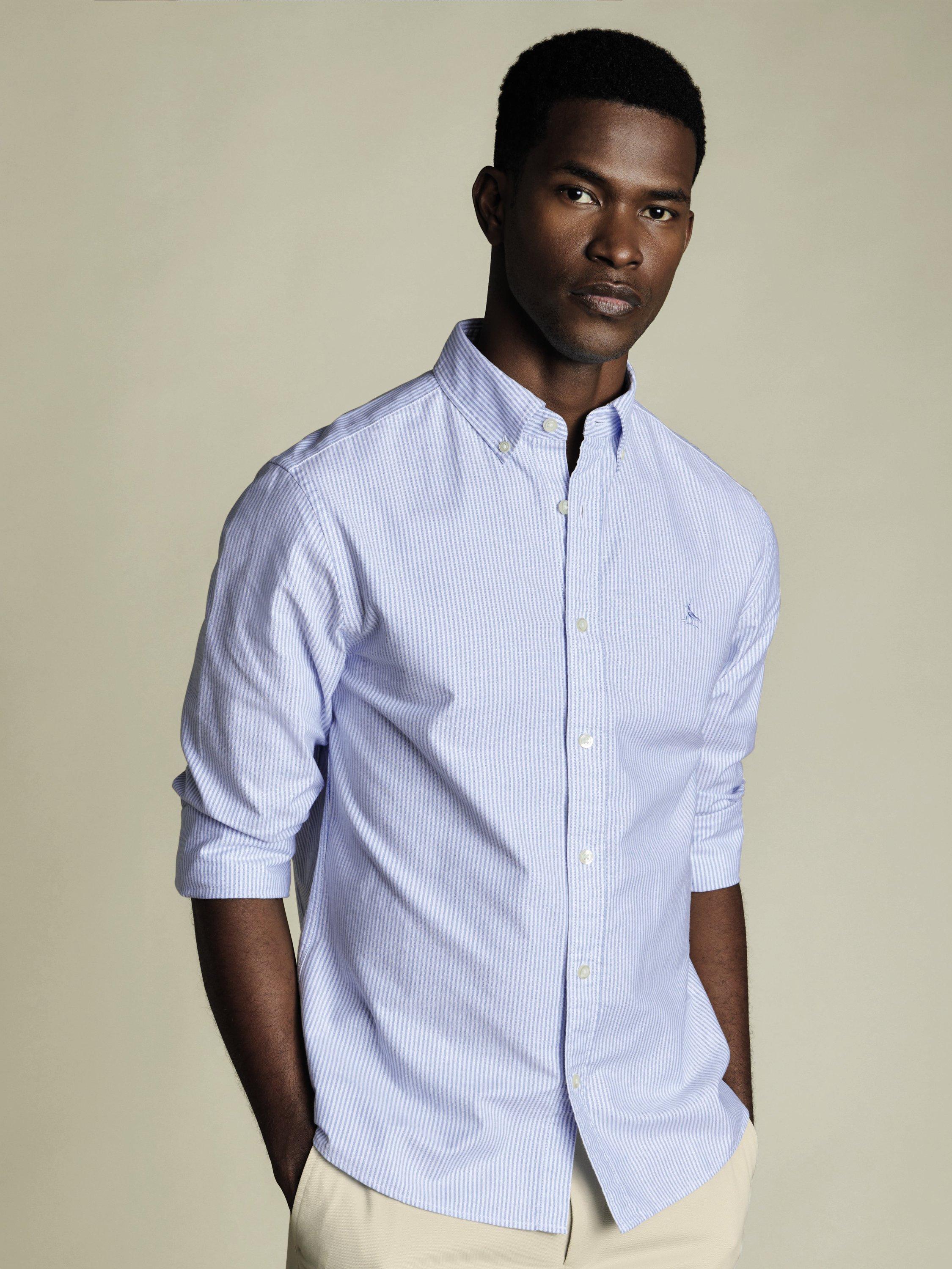 Product image 1 of 5, which shows Charles Tyrwhitt Regular Fit Button Down Collar Stripe Cotton Shirt, Blue/White, XL