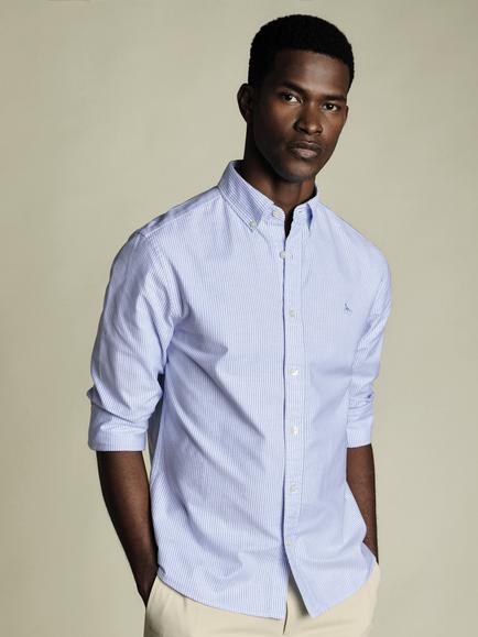 Charles Tyrwhitt Regular Fit Button Down Collar Stripe Cotton Shirt, Blue/White