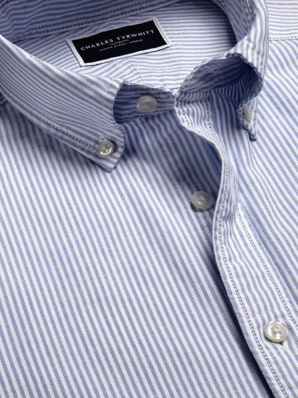 Charles Tyrwhitt Regular Fit Button Down Collar Stripe Cotton Shirt - view 2, Blue/White