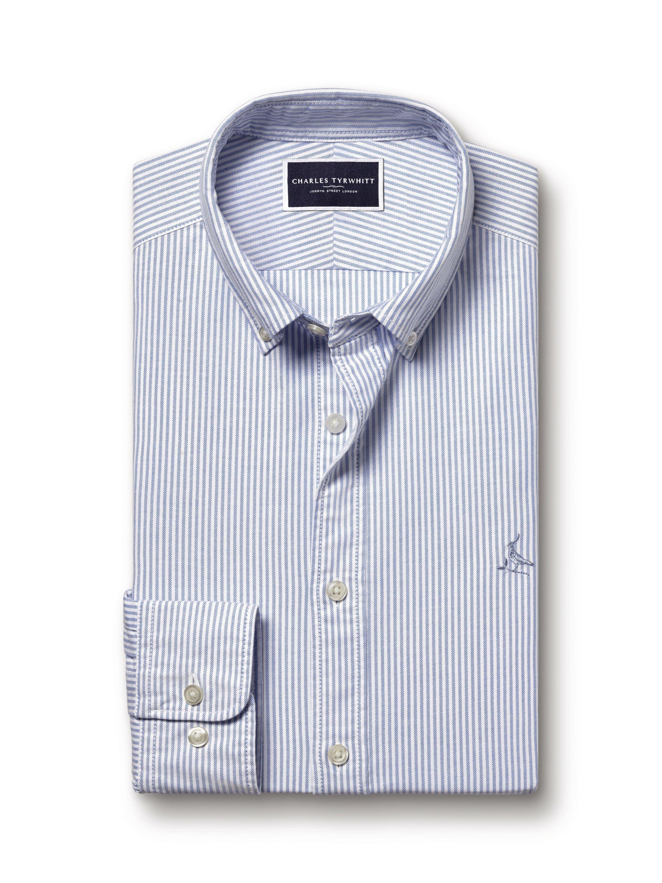 Product image 6 of 6, which shows Charles Tyrwhitt Slim Fit Button Down Collar Stripe Cotton Shirt, Blue/White, L