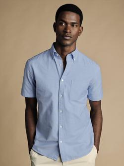Charles Tyrwhitt Regular Fit Button Down Collar Short Sleeve Cotton Shirt, Sky Blue