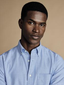 Charles Tyrwhitt Regular Fit Button Down Collar Short Sleeve Cotton Shirt - view 2, Sky Blue