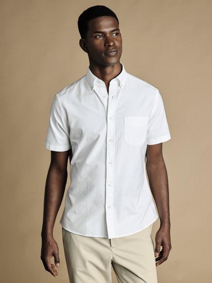 Charles Tyrwhitt Regular Fit Button Down Collar Short Sleeve Cotton Shirt, White