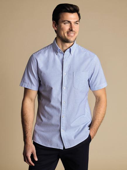 Charles Tyrhwitt Slim Fit Button Down Collar Stripe Cotton Shirt, Ocean Blue