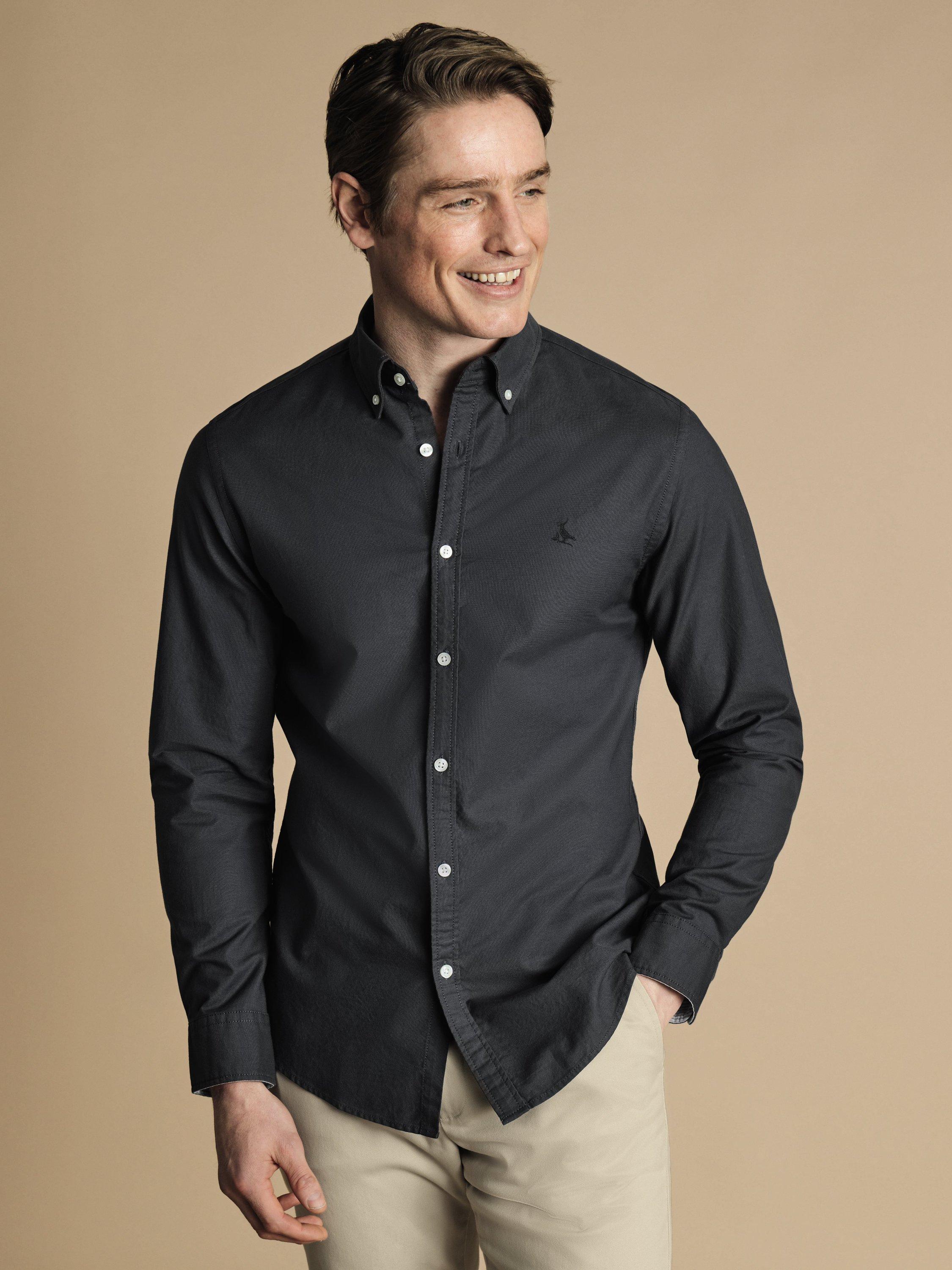 Product image 1 of 6, which shows Charles Tyrwhitt Regular Fit Button Down Collar Cotton Shirt, Slate Grey, M