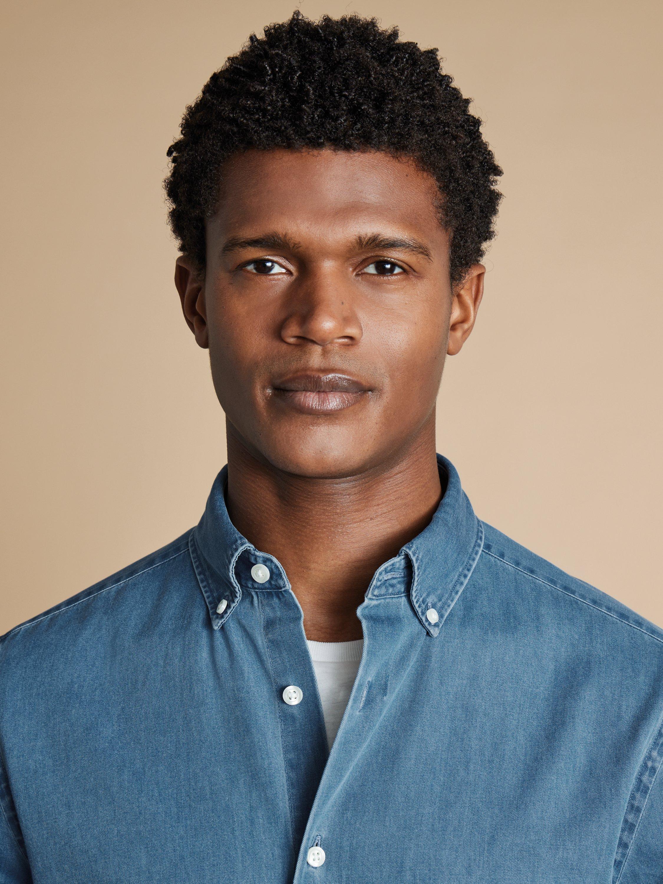 Product image 2 of 6, which shows Charles Tyrwhitt Regular Fit Button Down Collar Denim Shirt, Ocean Blue, XL