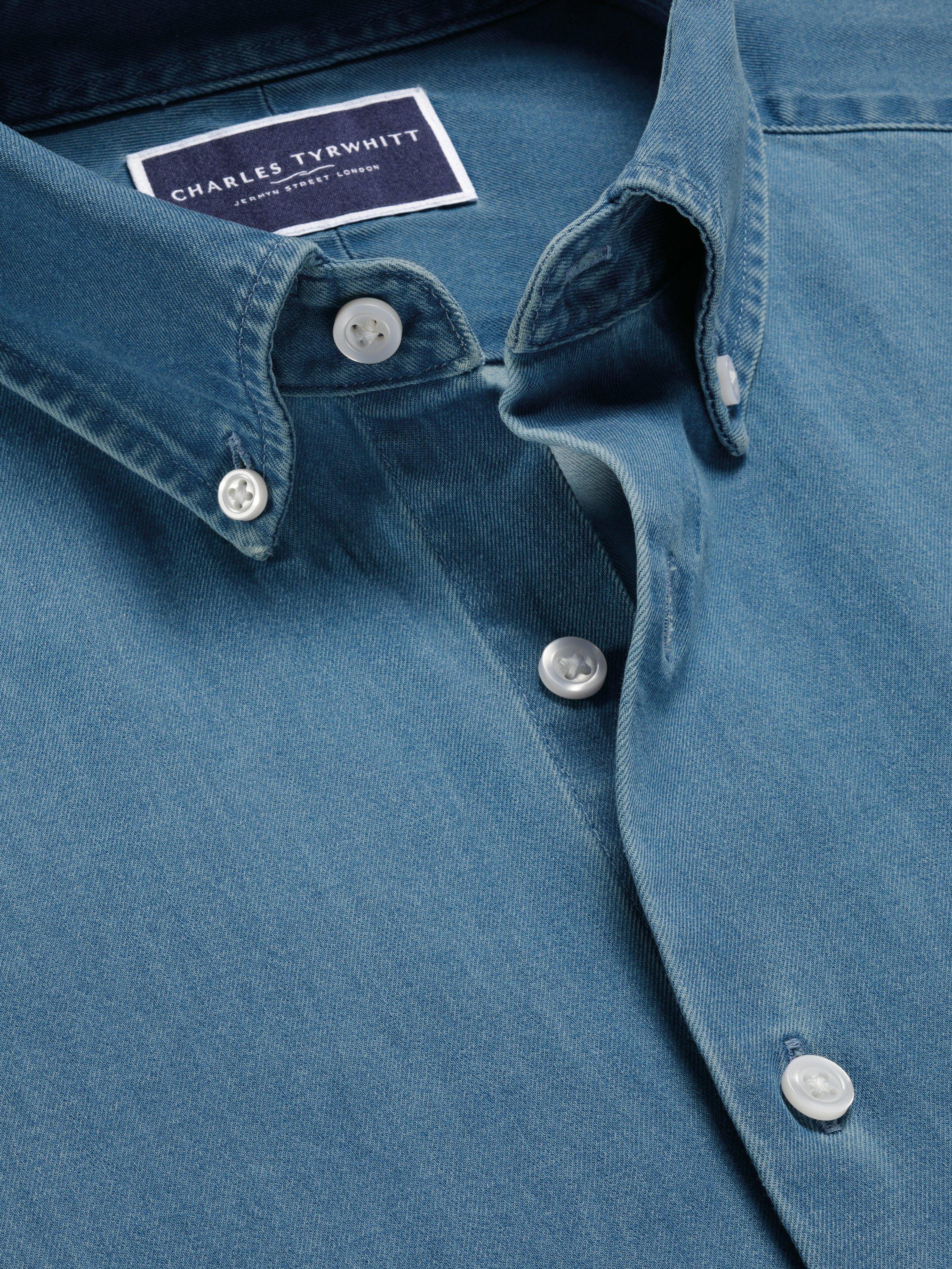 Product image 4 of 6, which shows Charles Tyrwhitt Regular Fit Button Down Collar Denim Shirt, Ocean Blue, XL