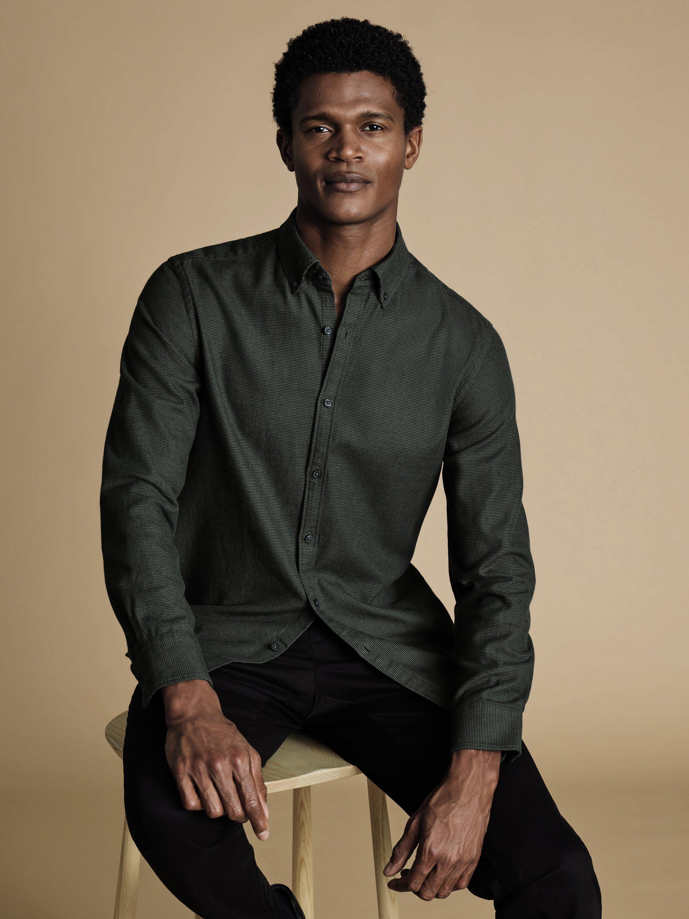 Product image 1 of 6, which shows Charles Tyrwhitt Regular Fit Button Down Collar Cotton Shirt, Sage Green, XL