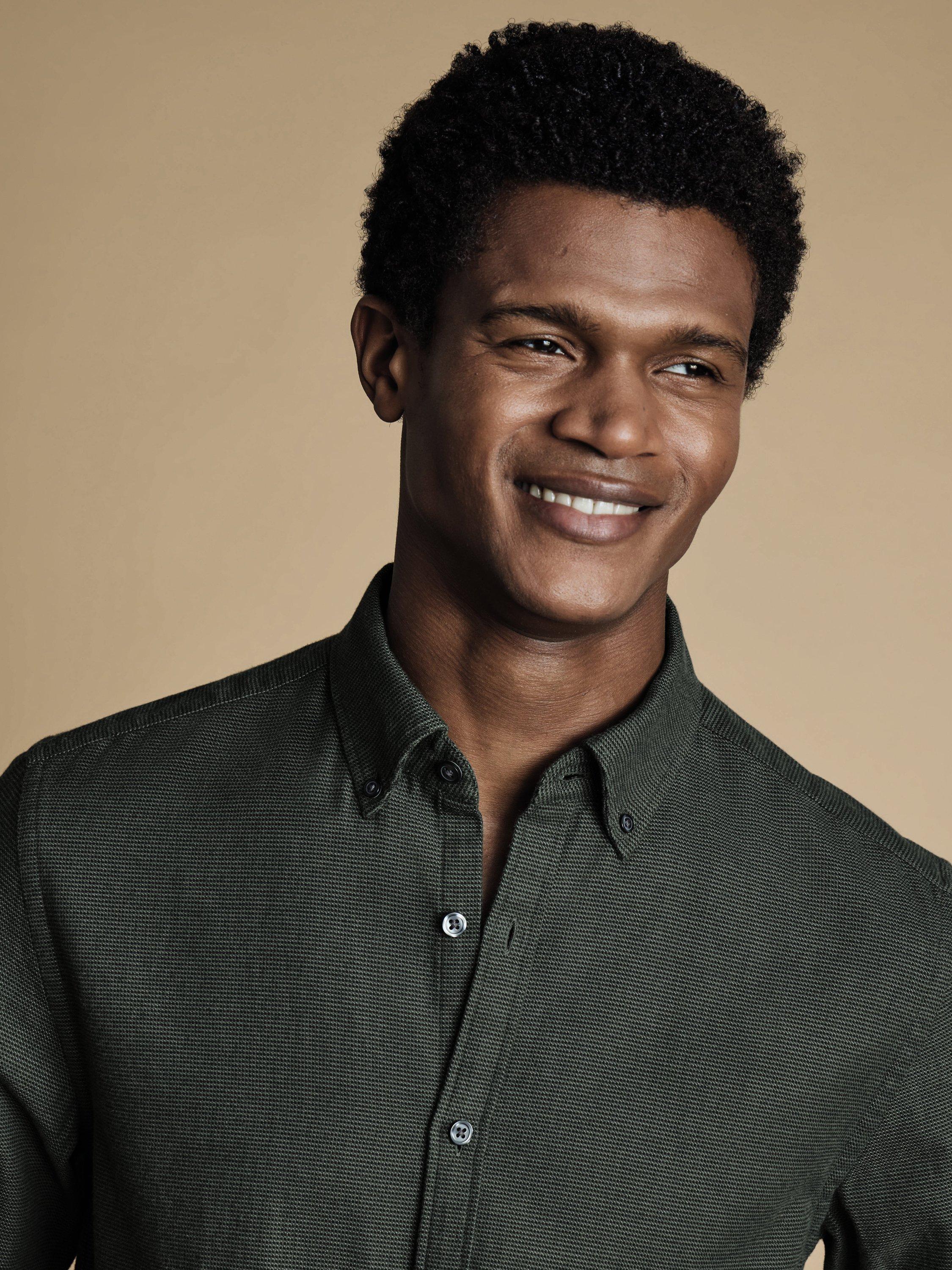 Product image 2 of 6, which shows Charles Tyrwhitt Regular Fit Button Down Collar Cotton Shirt, Sage Green, XL