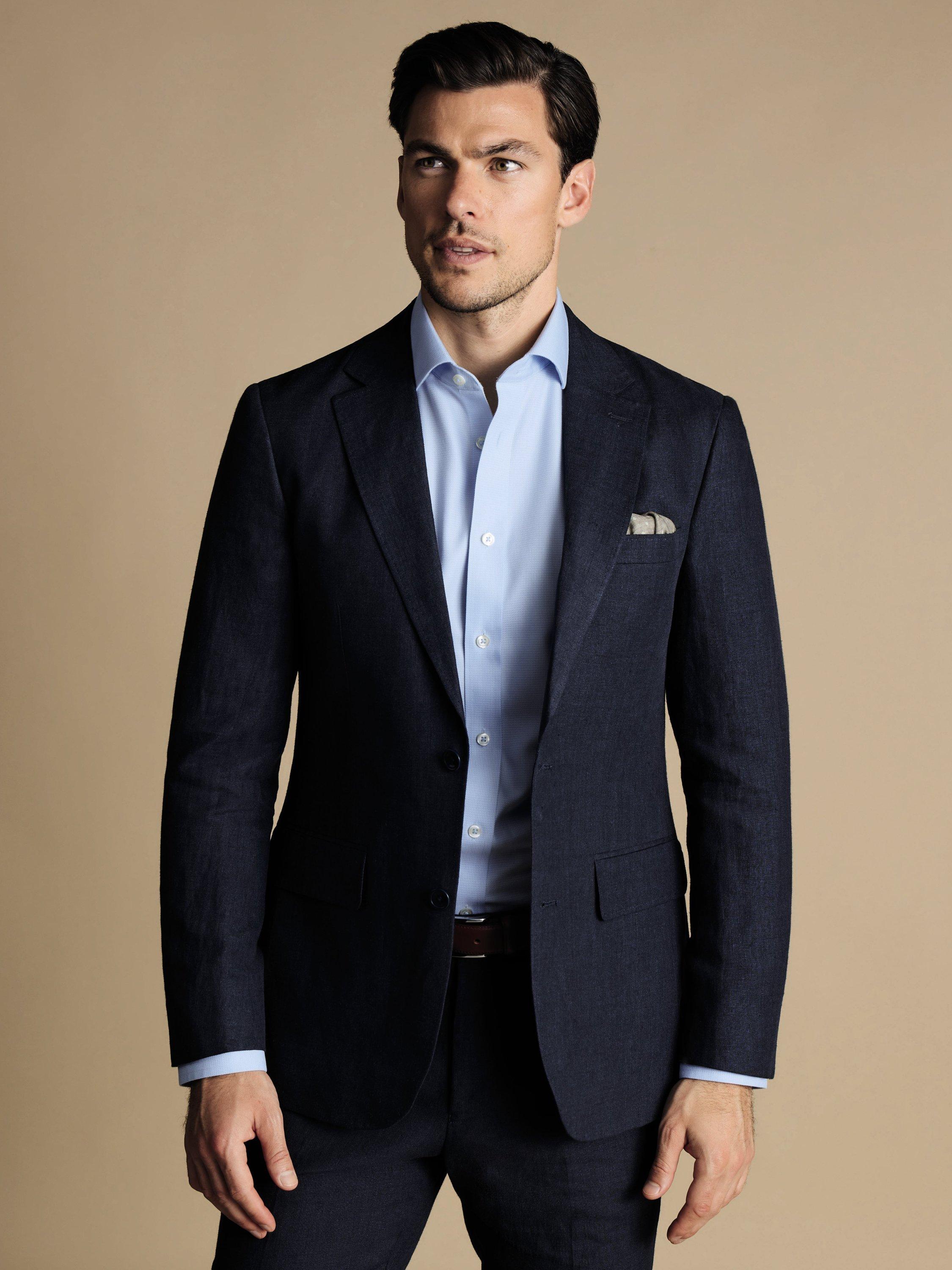 Product image 1 of 4, which shows Charles Tyrwhitt Single Breasted Linen Blazer, Dark Navy, 36R