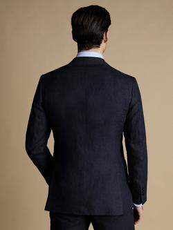 Charles Tyrwhitt Single Breasted Linen Blazer, Dark Navy - view 2, Dark Navy