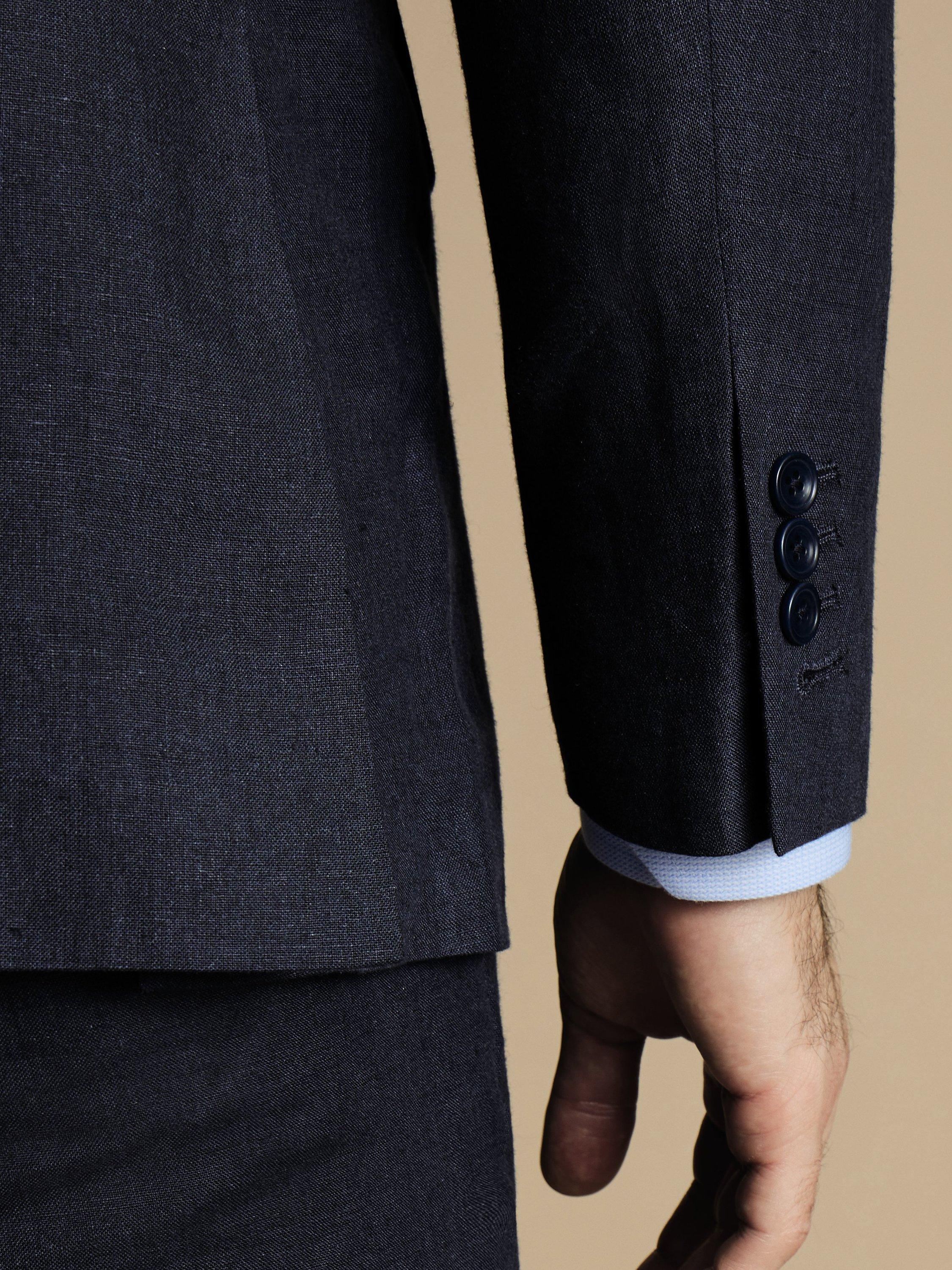 Product image 3 of 4, which shows Charles Tyrwhitt Single Breasted Linen Blazer, Dark Navy, 36R