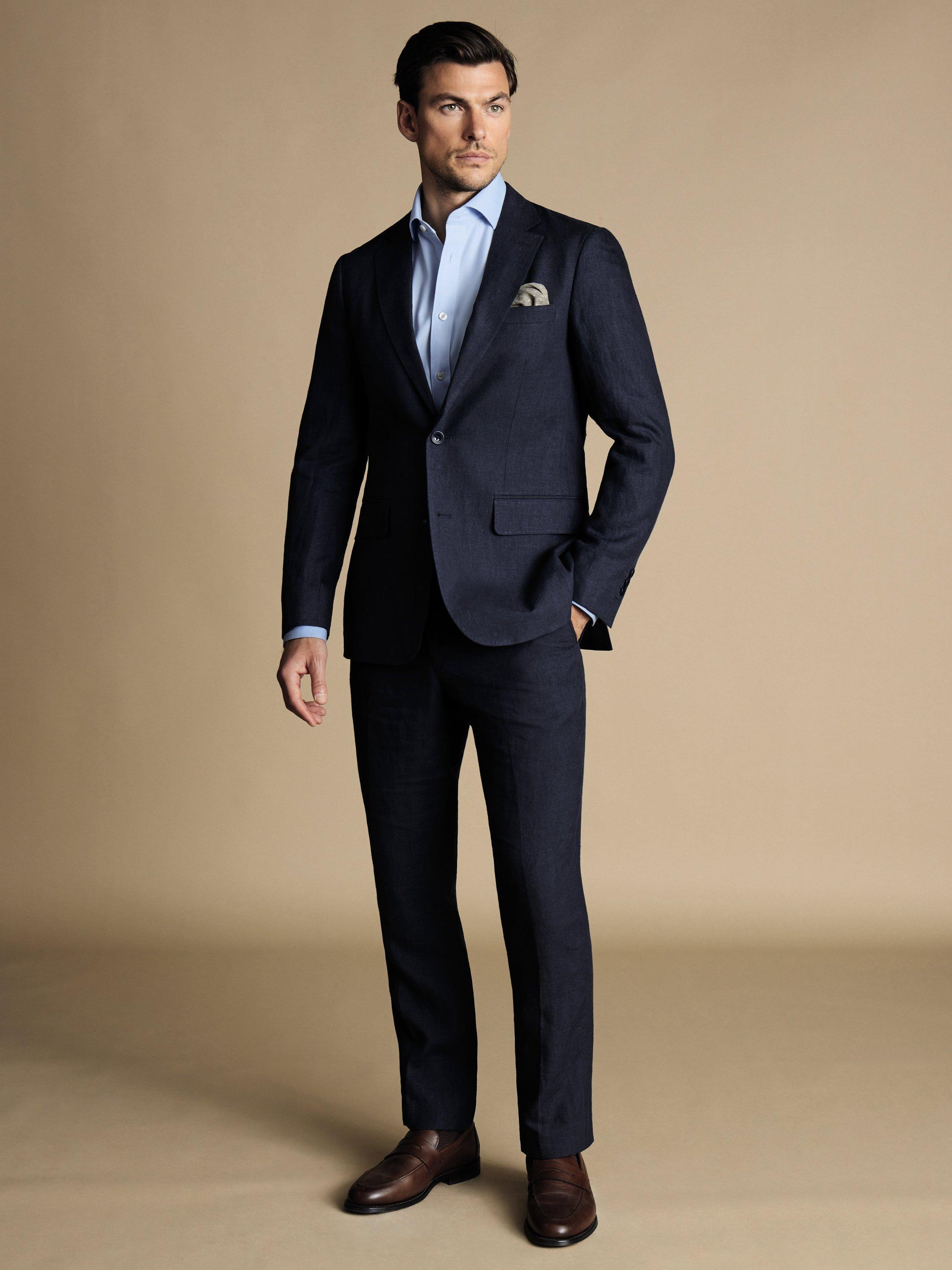Product image 4 of 4, which shows Charles Tyrwhitt Single Breasted Linen Blazer, Dark Navy, 36R