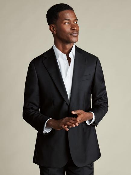Charles Tyrwhitt Regular Fit Single Breasted Wool Blazer, Black, Black
