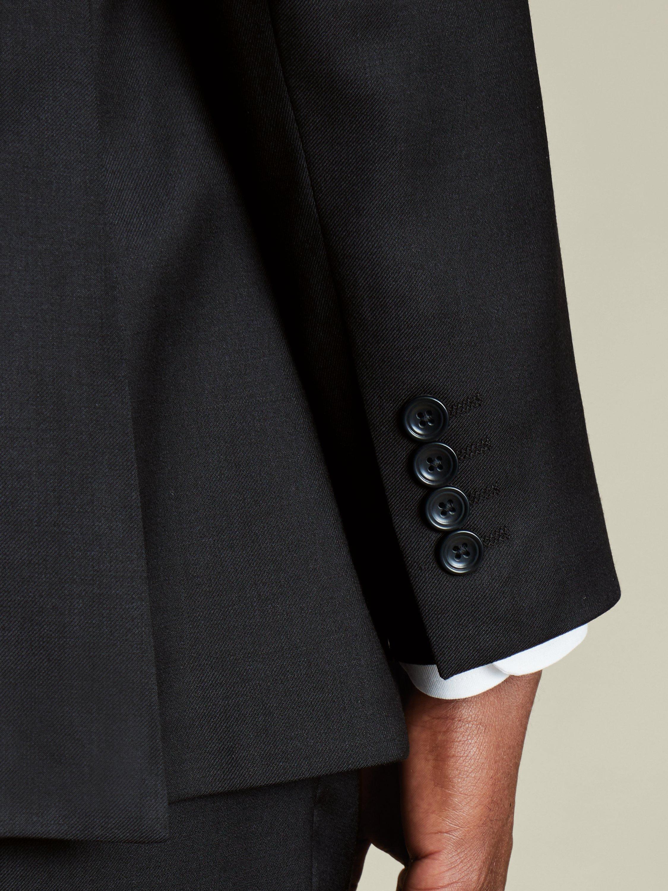 Product image 2 of 7, which shows Charles Tyrwhitt Regular Fit Single Breasted Wool Blazer, Black, 36S