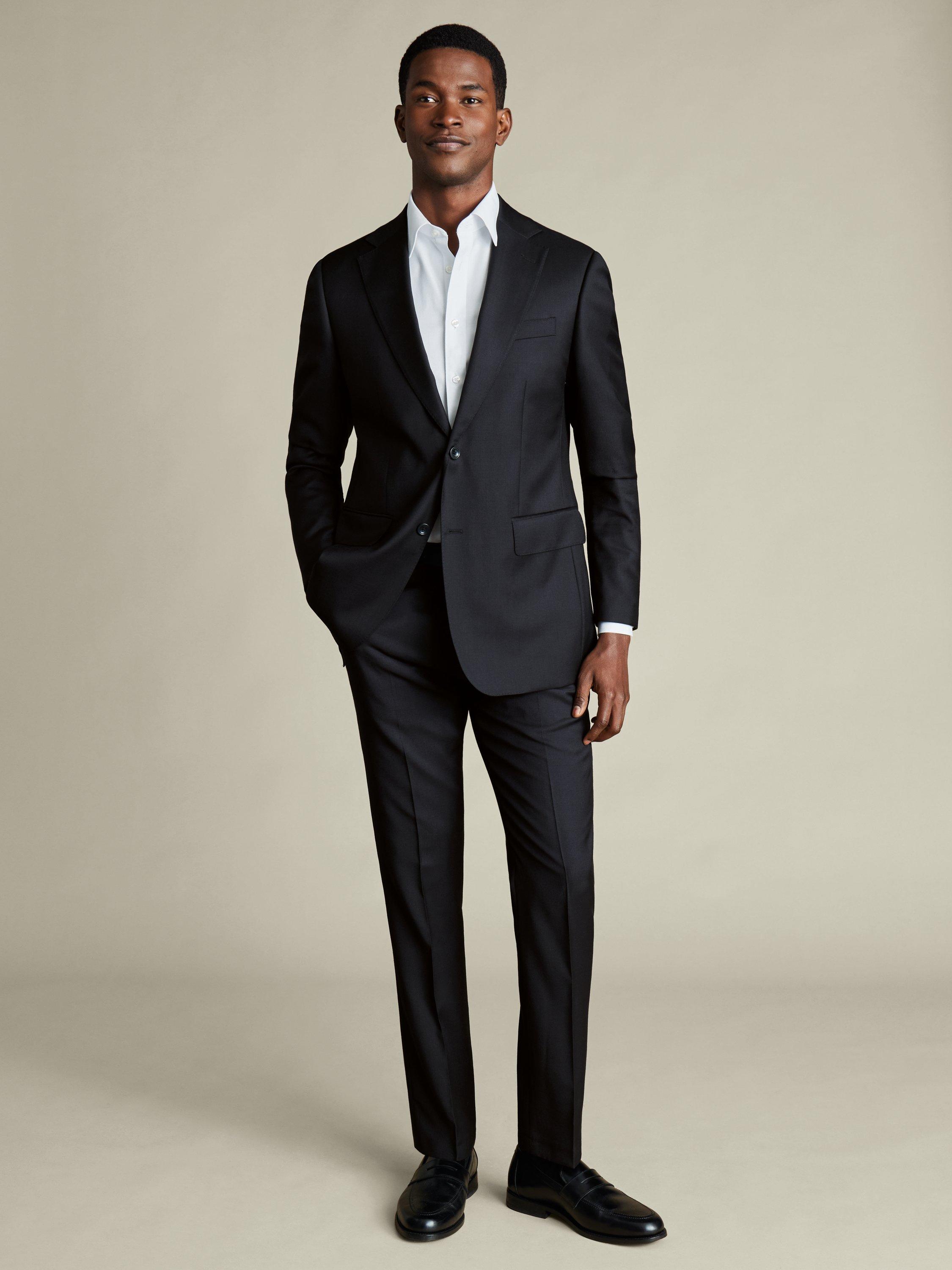 Product image 5 of 7, which shows Charles Tyrwhitt Regular Fit Single Breasted Wool Blazer, Black, 36S