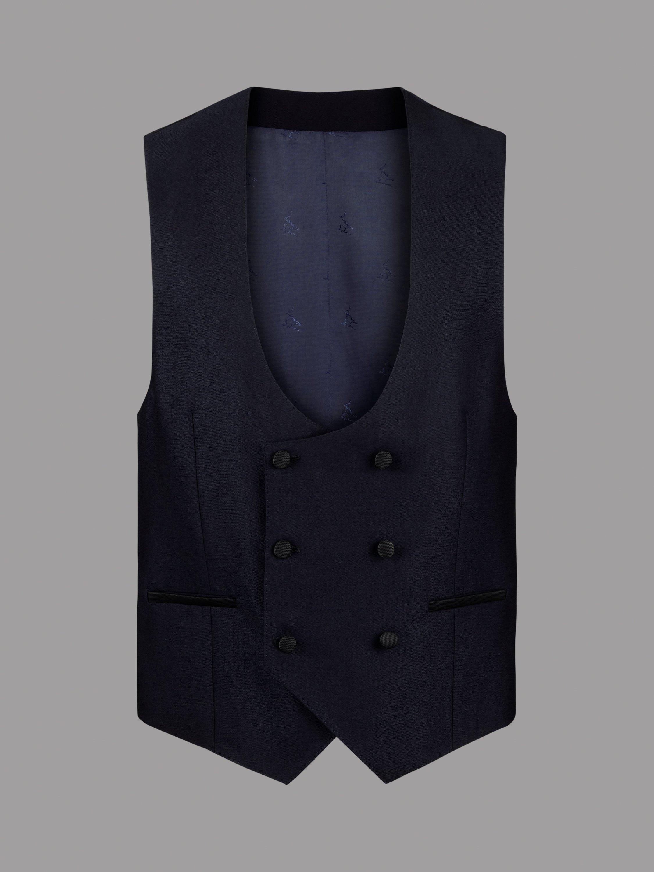 Product image 1 of 2, which shows Charles Tyrwhitt Double Breasted Wool Waistcoat, Dark Navy, 36R