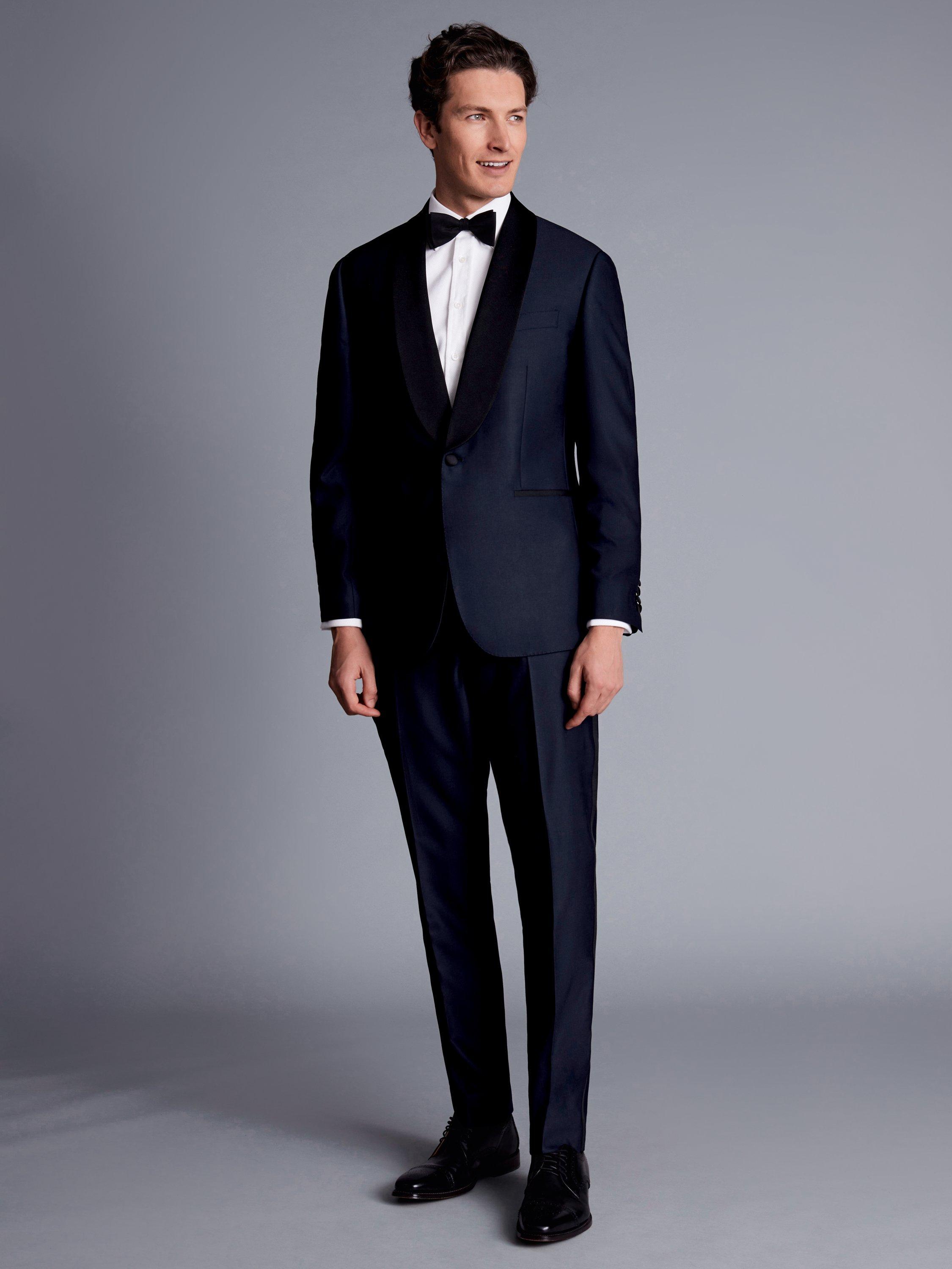 Product image 1 of 5, which shows Charles Tyrwhitt Single Breasted Wool Dinner Jacket, Dark Navy, 36R