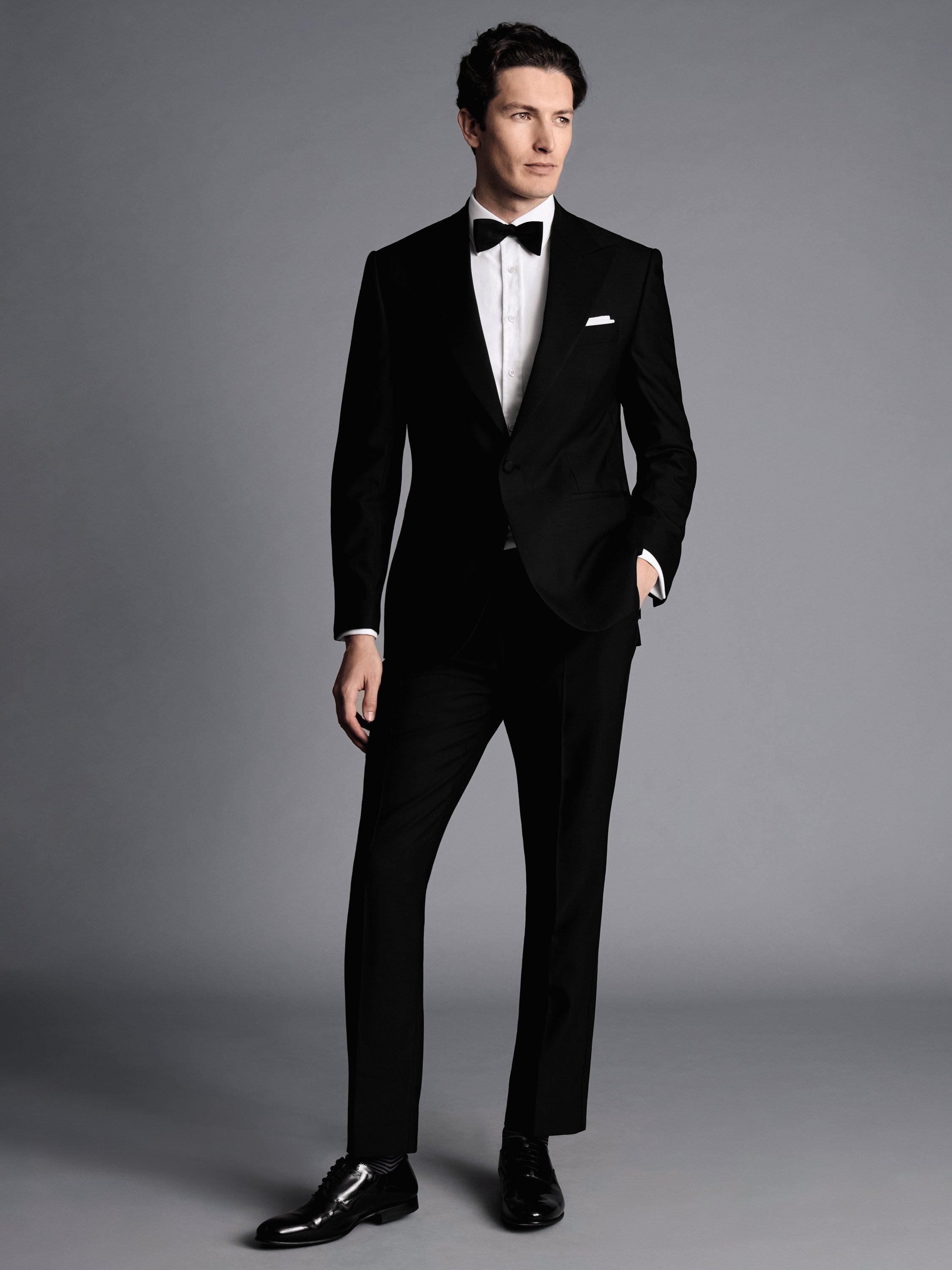 Product image 3 of 6, which shows Charles Tyrwhitt Slim Fit Single Breasted Wool Dinner Jacket, Black, 36R