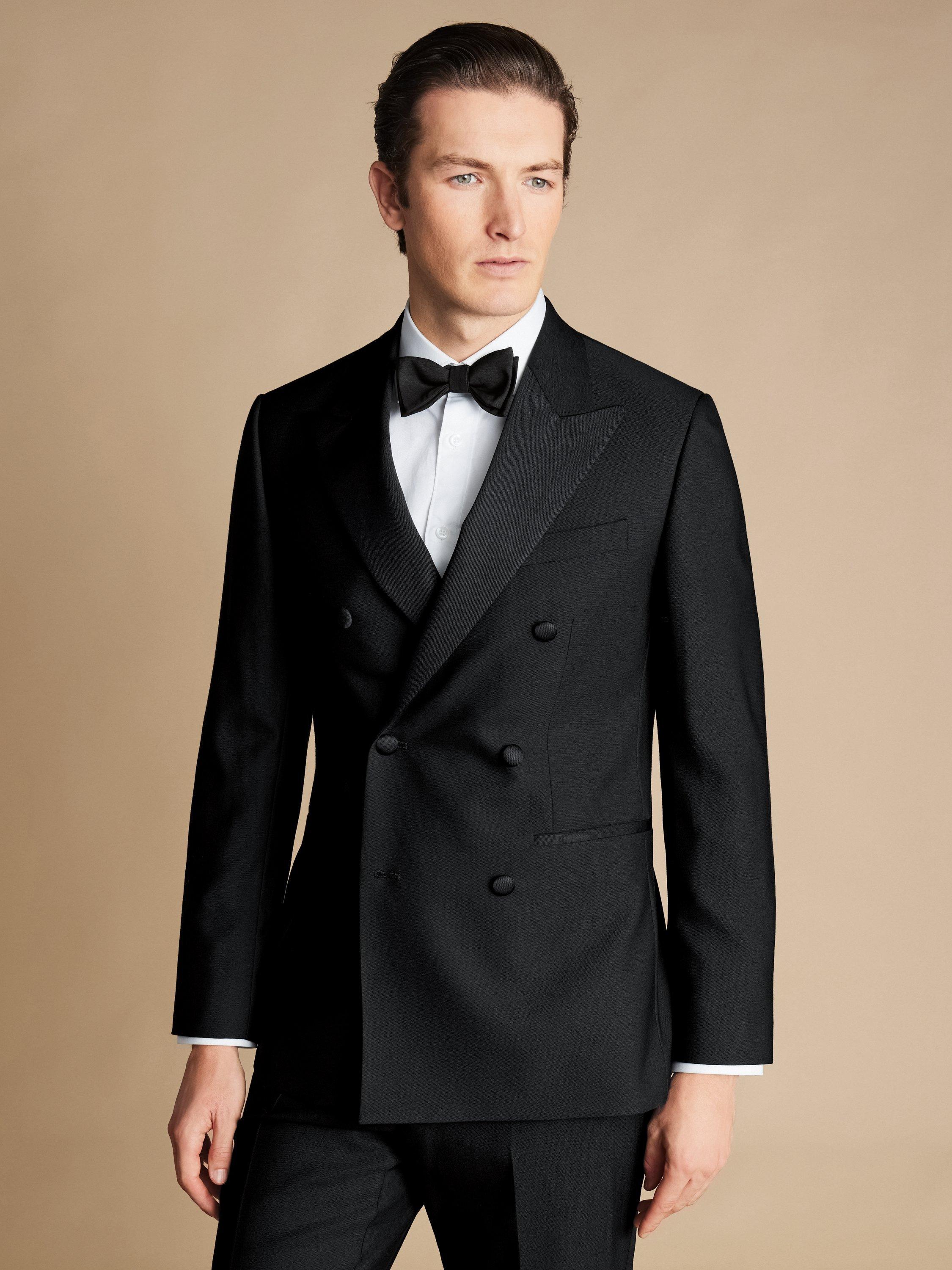 Product image 1 of 5, which shows Charles Tyrwhitt Double Breasted Wool Dinner Jacket, Black, 36R
