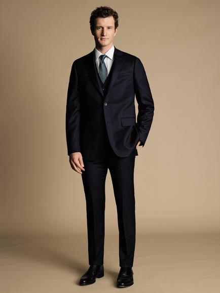 Charles Tyrwhitt Single Breasted Wool Waistcoat - view 2, Dark Navy