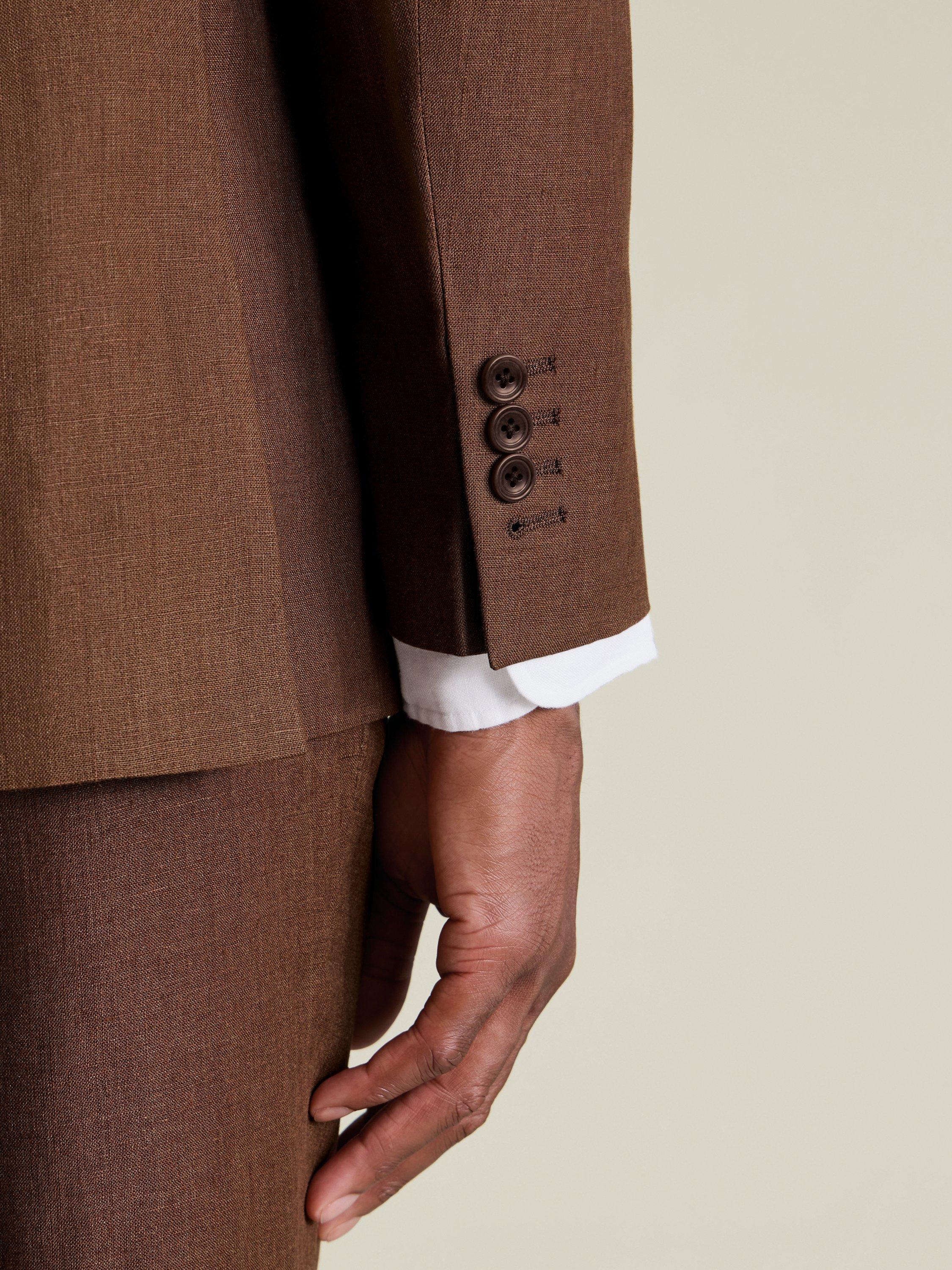 Product image 2 of 5, which shows Charles Tyrwhitt Single Breasted Linen Blazer, Rust, 36R