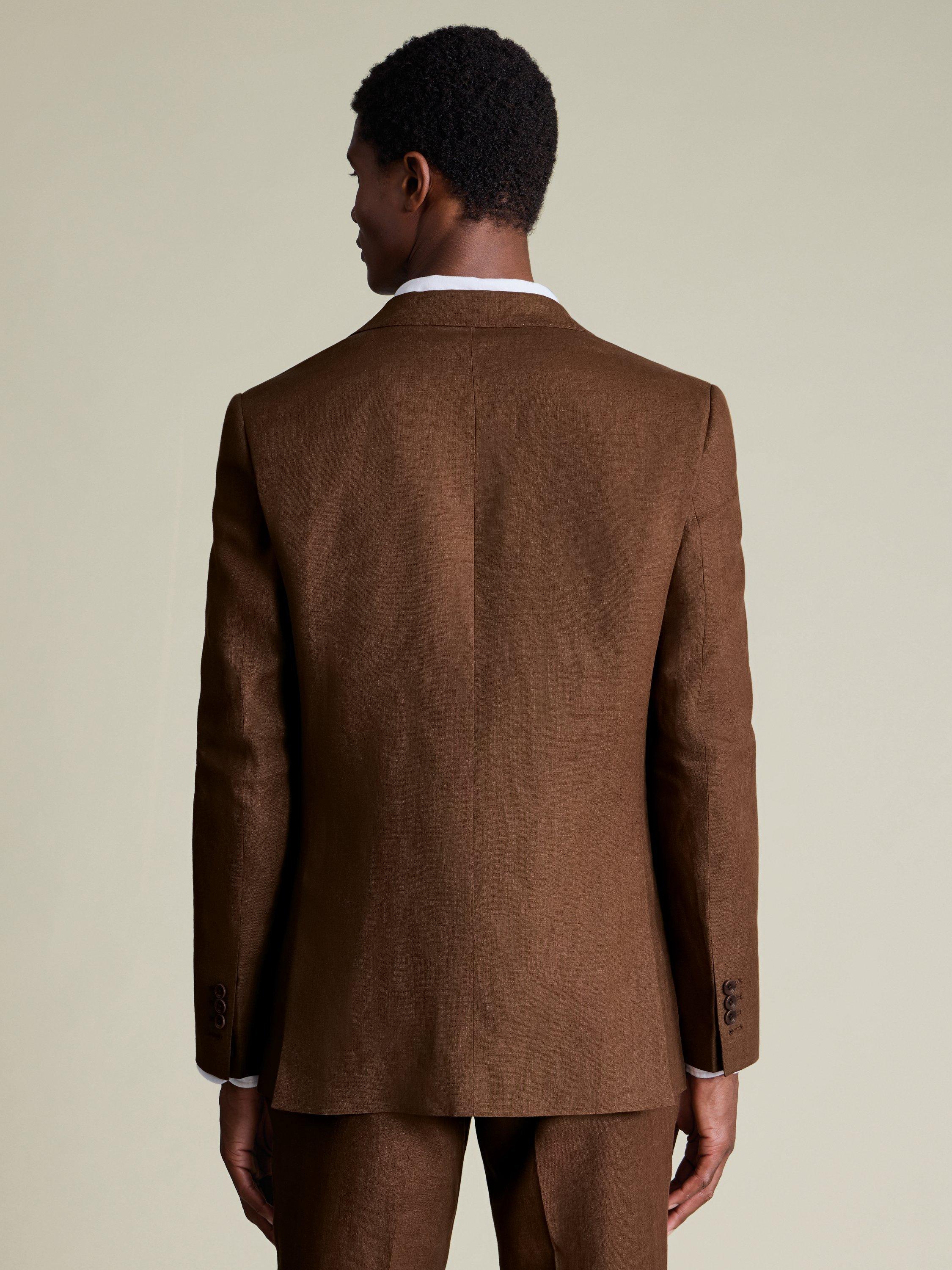 Product image 3 of 5, which shows Charles Tyrwhitt Single Breasted Linen Blazer, Rust, 36R