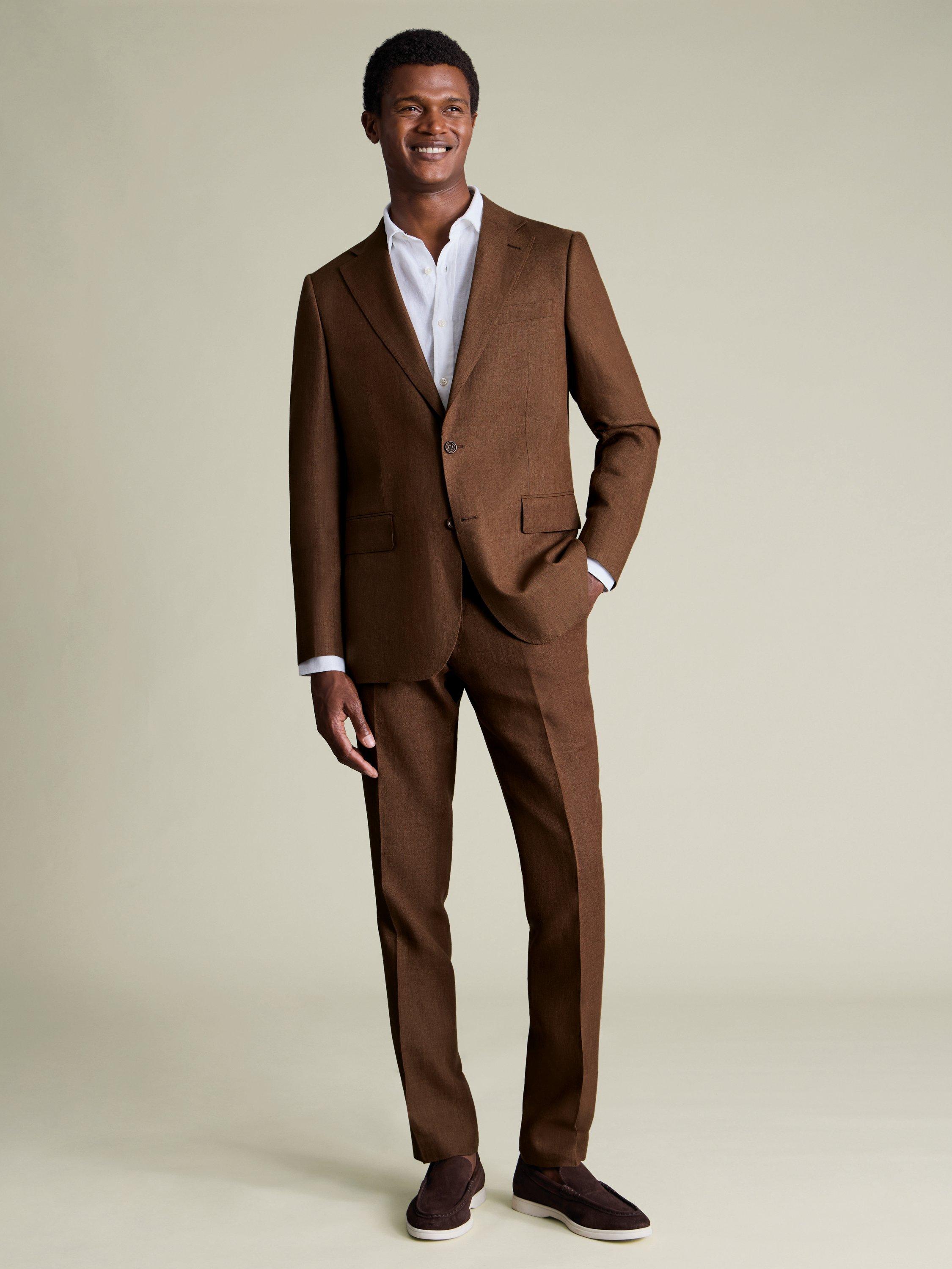 Product image 5 of 5, which shows Charles Tyrwhitt Single Breasted Linen Blazer, Rust, 36R