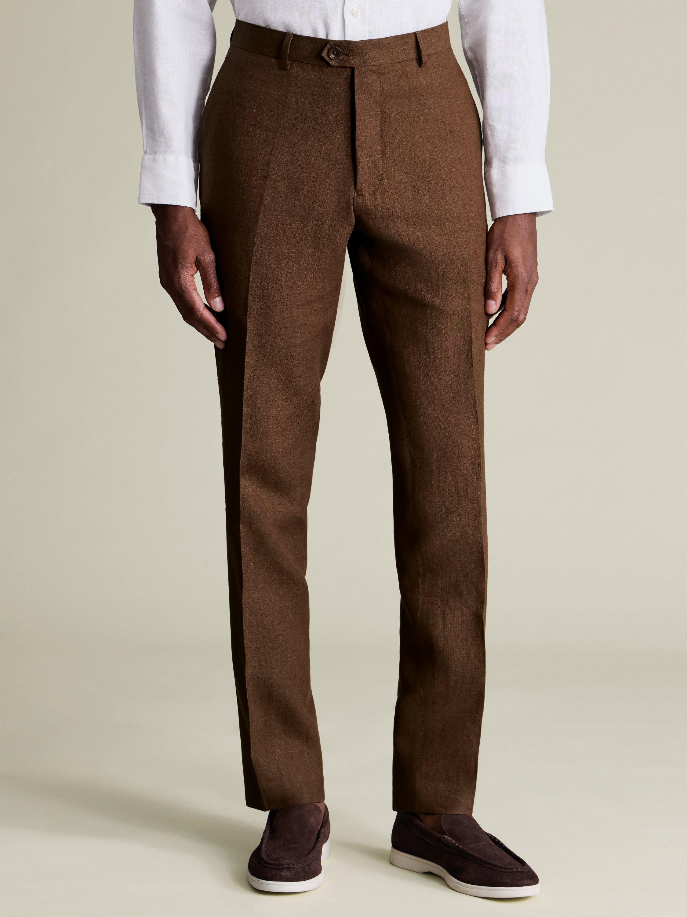 Product image 1 of 4, which shows Charles Tyrwhitt Linen Suit Trousers, Rust, 30S
