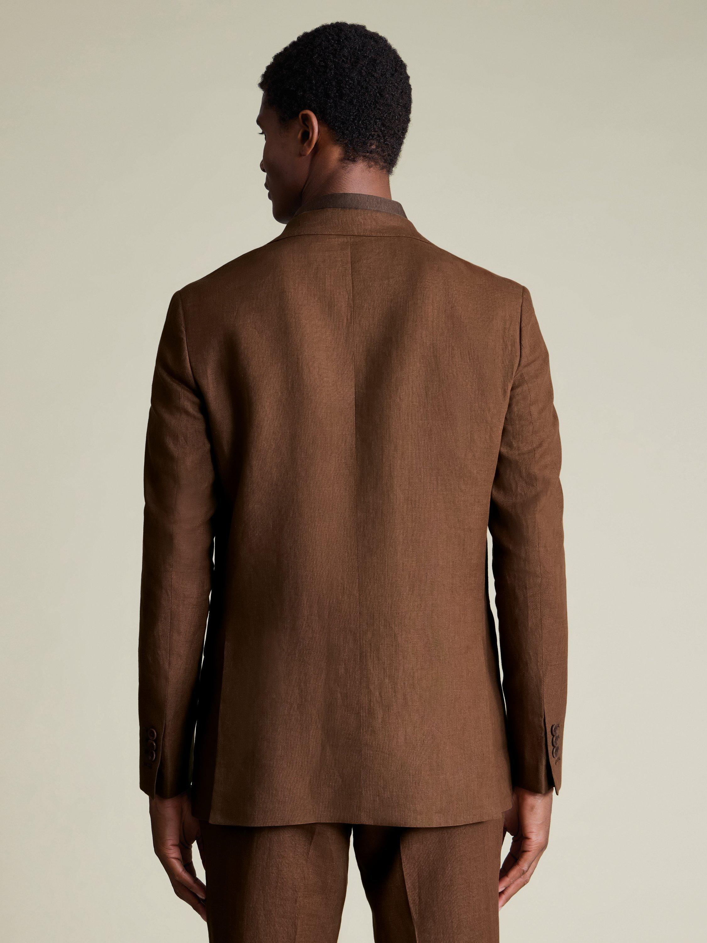 Product image 3 of 5, which shows Charles Tyrwhitt Double Breasted Linen Blazer, Rust, 36R