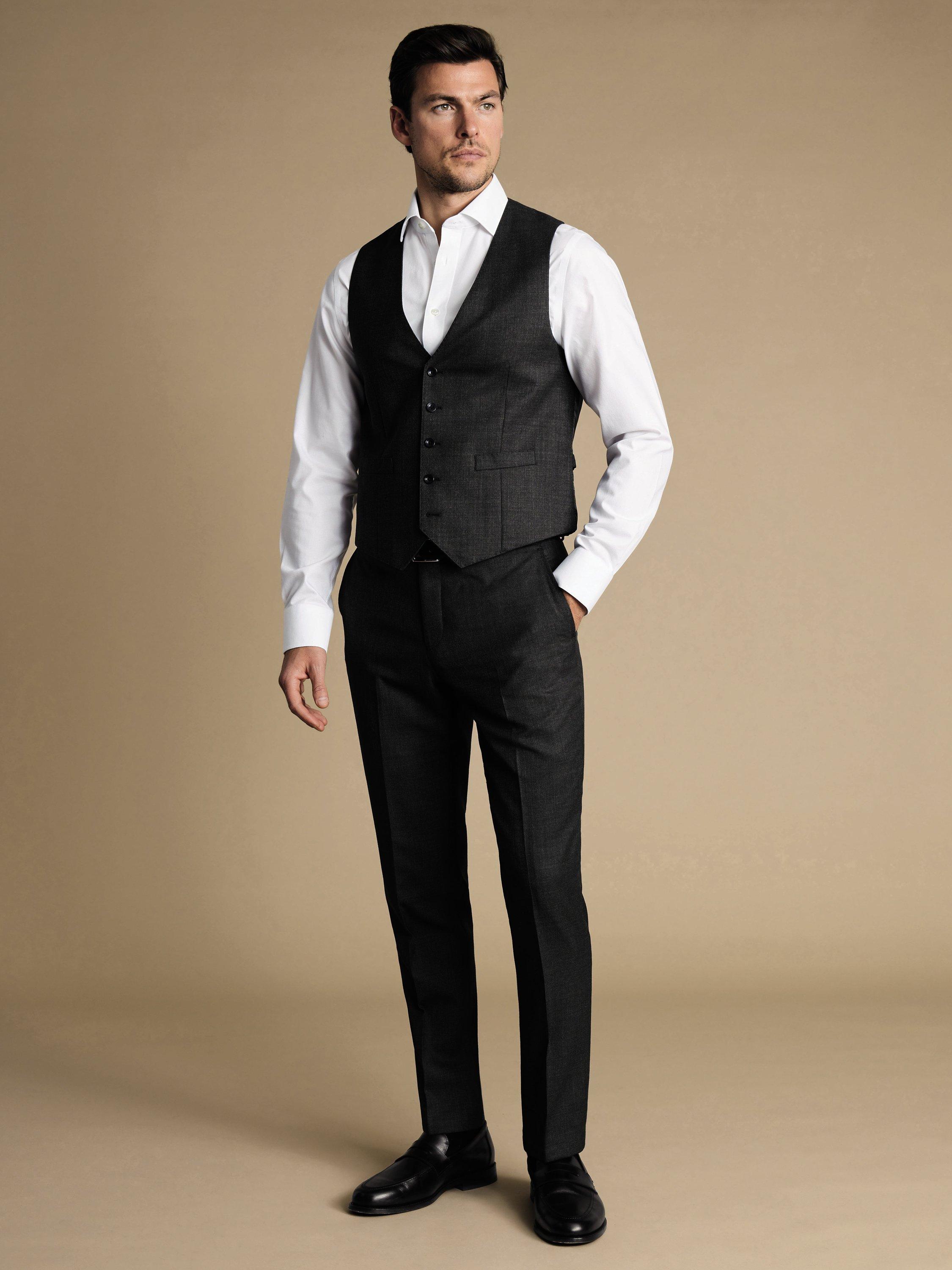 Product image 4 of 4, which shows Charles Tyrwhitt Single Breasted Wool Waistcoat, Charcoal Grey, 36R